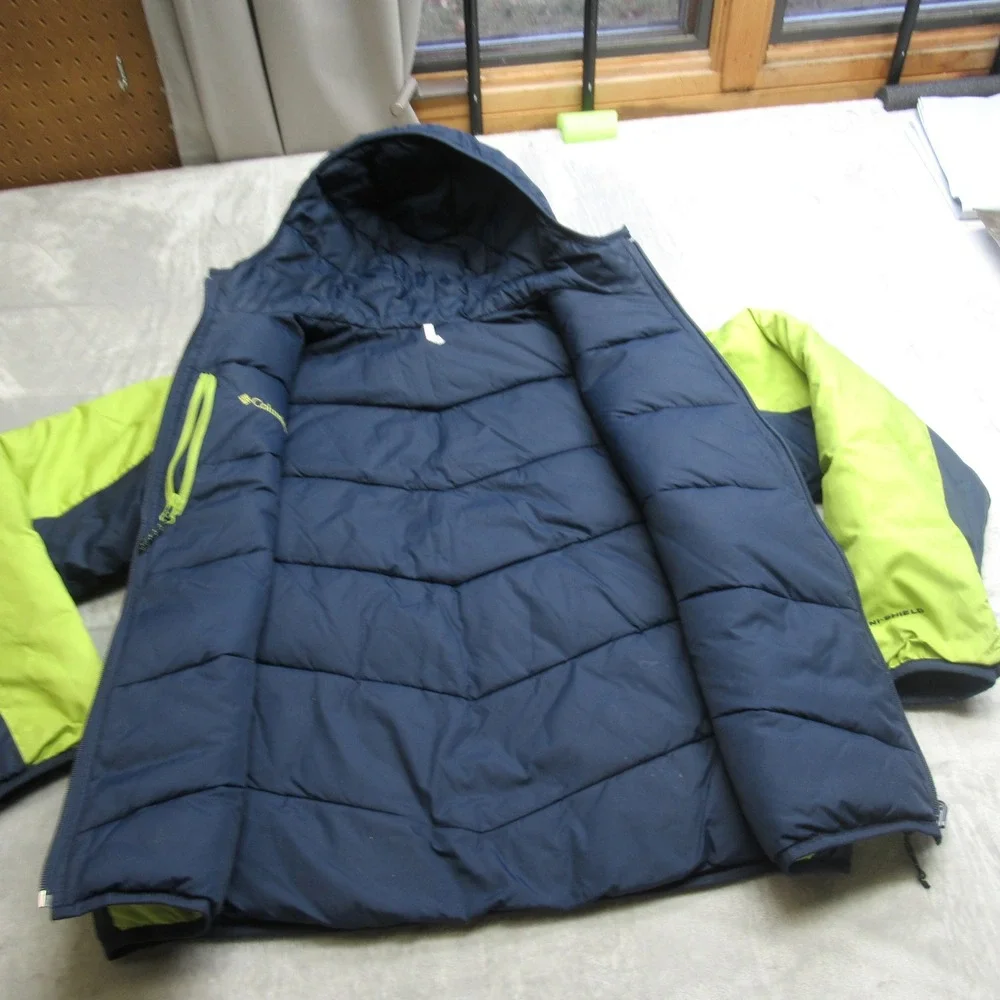 Columbia Jacket Youth Large Green Reversible Rain Wind FullZip Insulated Puffer